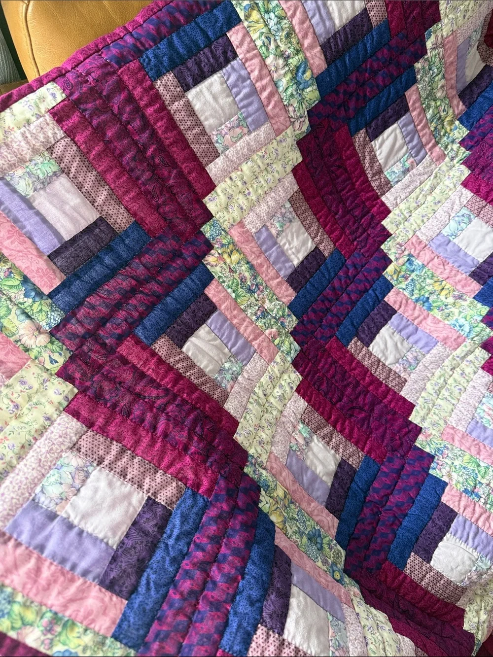 Handmade Purple and White Log Cabin Quilt - Classic Home Bedding
